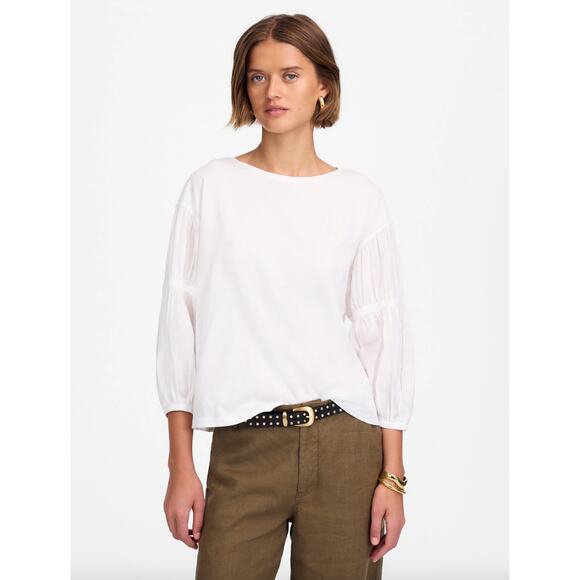 Madewell Puff Sleeve Drop Shoulder Knit Top Cotton Viscose White Small NWT - Picture 1 of 15